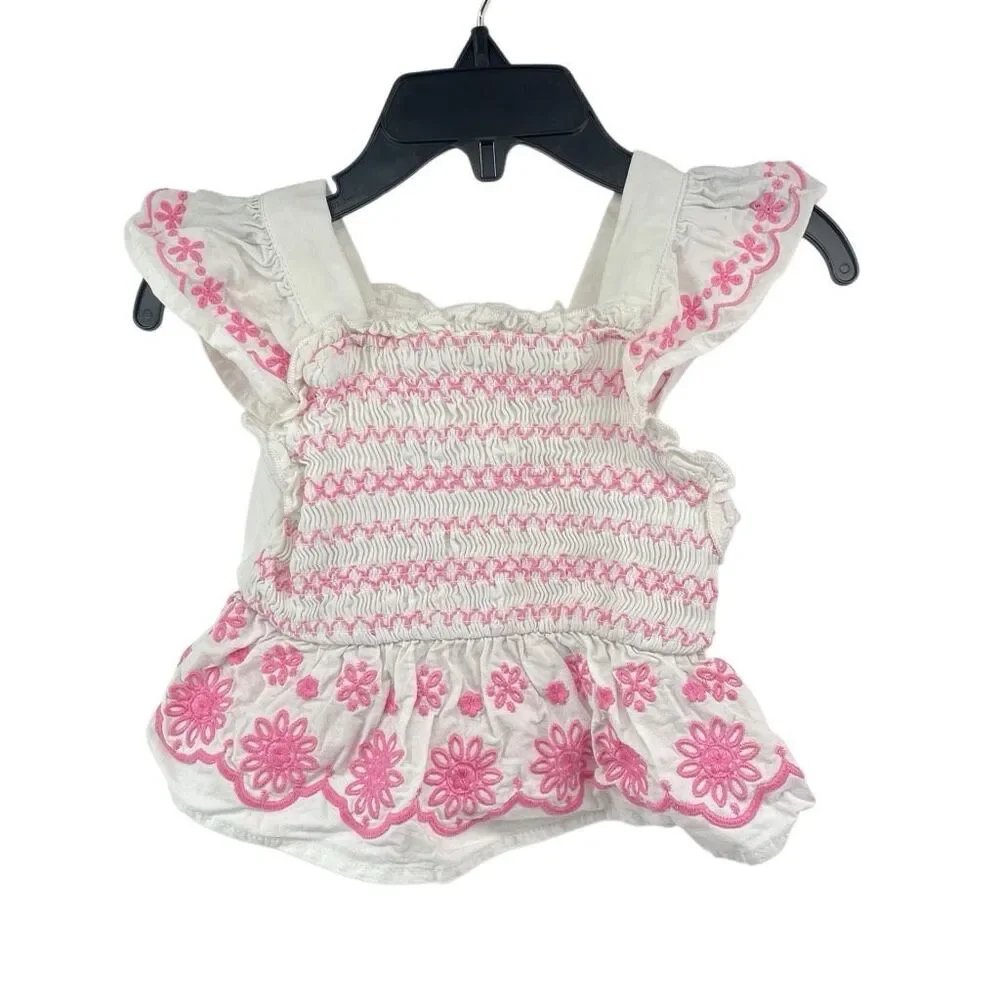 Little Lass 18M Pink Embroidered Smocked Top Cargo Pants Outfit Set Boho - Picture 3 of 13